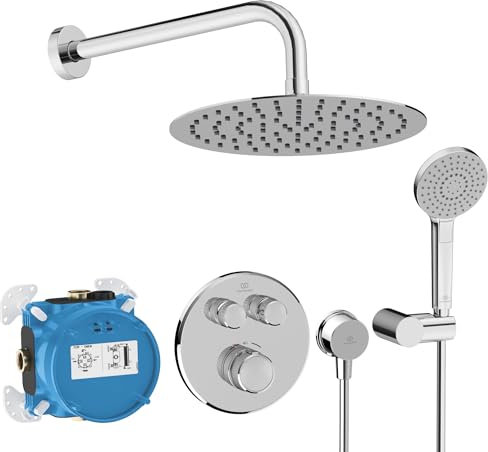 Ideal Standard A7771AA Ceratherm Navigo - Juego de grifería (incluye termostato de ducha, cuerpo empotrado, alcachofa de ducha de 3 funciones, diámetro de 11 cm, alcachofa de ducha de 25 cm de