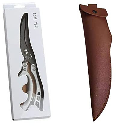 Kitchen Scissors, Kitchen Powerful Chicken Bone Scissors Chicken Duck Fish Cutter Shears Stainless Steel Scissors Scale Clean Cook Scissors (Color : SilverWithCase-Brown)