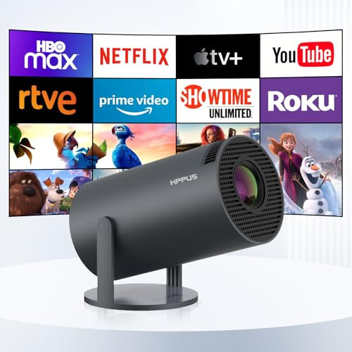 【Android 11.0】 HIPPUS Mini Videoprojecteur 4K, Retroprojecteur Portable WiFi 5G/2.4G Bluetooth, Projecteur Video avec Retournement à 180°, Auto Keystone Vidéoprojecteur Home Cinéma, Gris Fer