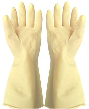 Haushaltshandschuhe, Lange Gummihandschuhe, Reinigungs Handschuhe, Spülhandschuhe, Wiederverwendbare Küche Handschuhe für Garten, Autowäsche, Arbeit (Beige, L)