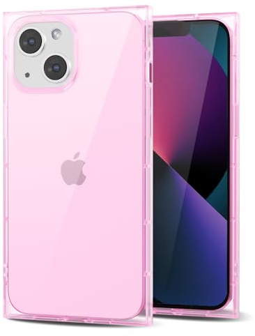 Svanove Custodie per iPhone 13 Mini Trasparente Quadrato, Quadrato Rettangolo Custodia per Telefono Protezione per Fotocamera, Sottile Silicone Antiurto Guscio Morbido, Rosa Trasparente