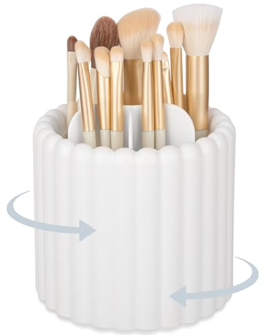 Anyoifax 360 Grad drehbarer Make-up-Pinselhalter, 7 Fächer, Make-up-Pinsel-Organizer, abnehmbare drehbare Kosmetikpinsel, Aufbewahrung, Stifthalter für Schminktisch, Kommode, Schreibtisch, Weiß