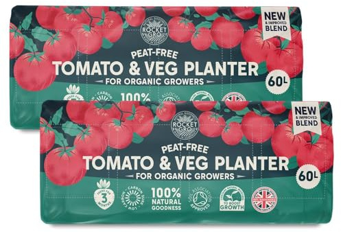 RocketGro Tomato & Veg Planter - 60L Organic Growbag | Chemical-Free, Peat-Free | Slow-Feeds for 3 Months | Bio-Active Microbes | Ideal for Tomatoes & Vegetables 2x 60 Litres By Thompson & Morgan