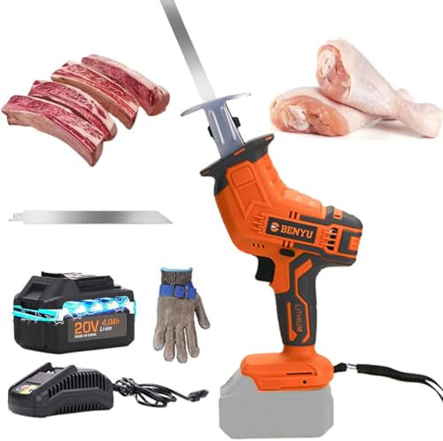 Sierra de carnicero eléctrica 48VF ​​con hoja de 225 mm*2 / Batería de 4000 mAh*1 - Sierra alternativa de acero inoxidable, corte rápido de carne, huesos y alimentos congelados
