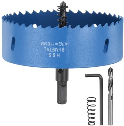 sourcing map Bi-Metal Hole Saw Kit 110mm (4-5/16) Hole Cutter Set with 1pcs 1/4 Hex Shank Arbor 2pcs 1/4 Center Drill Bits 2ps Springs 1pcs Wrench for Wood Plastic Soft Metal