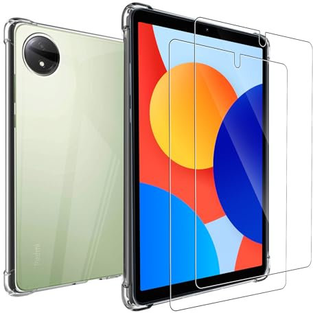 MEMELOKA Custodia per Xiaomi Redmi Pad SE 4G 8.7 Pollici + 2 Pezzi Vetro Temperato, Cover Protezione in TPU Morbido Ultra-Sottile con Airbag in Silicone Rinforzato - (Transparente)