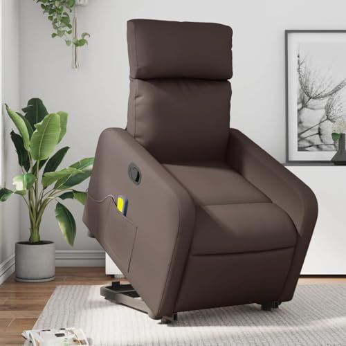 Homgoday Massagesessel mit Aufstehhilfe, Fernsehsessel Relaxsessel mit Liegefunktion, Aufstehsessel Polstersessel Seniorensessel Ruhesessel TV Sessel für Wohnzimmer Braun Kunstleder