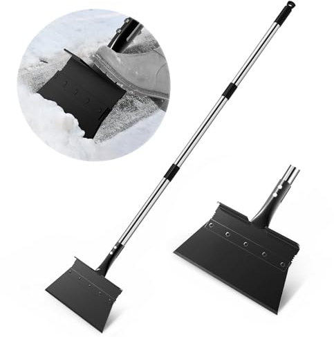 EOMEOH - Pala de nieve, rascador de hielo resistente, rascador de suelo plano de jardín más ancho con mango ajustable de 53 pulgadas de largo, pala de jardinería multifuncional, rascador de limpieza