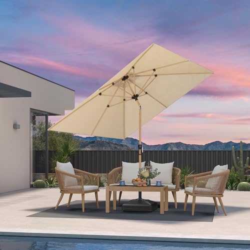 PURPLE LEAF Parasol Balcon 2,5 × 2,5 m Finition Teck Carré Beige Anti-Vent | Aluminium, S'harmonise avec tous les styles de jardin, Durable, Anti-rouille et décoloration, 8 Baleines robustes, Restaurant