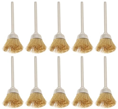 ECSiNG 10 Stück Messingdrahtbürsten 3mm Schaft Mini-Bürste Rotationswerkzeug Messingdrahtbürste Zum Reinigen von Metall Holz Und Steinoberflächen Zum Entfernen von Rost Polieren Und Entgraten
