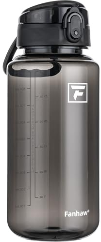 Fanhaw 1L/32Oz Wasserflasche mit Chug Deckel – BPA-frei, Tritan, Auslaufsicher, Weite Öffnung – Schwarz