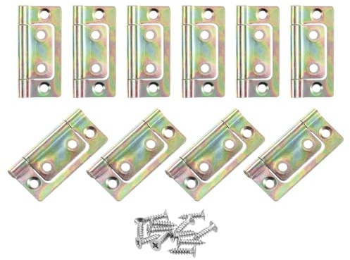 sourcing map 10Pcs 2x1 Inch Door Hinges Non-Mortise No Noise Bifold Door Hinges Plating for Cabinet Furniture Window Wardrobe with Screws, Color Zinc