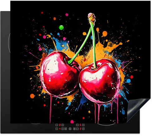 KitchenYeah© Protector Vitroceramica 60x52 cm Tapa para induccion Placa Encimera Cubre de Protectora Cocina Cerezas - Fruta - Graffiti - Pintura - Abstracto - Moderno - Colores