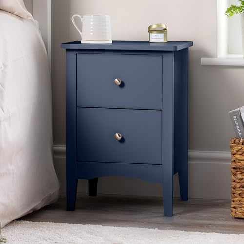 CHRISTOW 2 Drawer Bedside Table, Modern Bedroom Nightstand, Wooden MDF Side End Stand for Living Room Hallway Sofa, Brushed Chrome Handles, Smooth Glide Runners (H57cm x W40cm x D30cm)