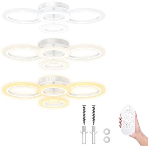 Froadp 60W LED Deckenleuchte Rund Dimmbar, 2+2 Ringe Moderne Deckenlampe mit Fernbedienung, 3 Lichtfarben (2800-6500K), IP44 Wasserdicht, Deckenbeleuchtung für Wohnzimmer Schlafzimmer Büro