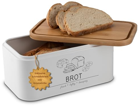 Brotkasten mit Schneidebrett - frisches Brot länger genießen - Brotbox zur einfachen Brotaufbewahrung - Brotkorb modern Weiß - Brot Aufbewahrungsbox - Bread Box - MNKsolution