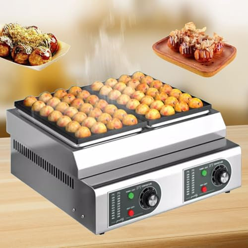 Máquina eléctrica para hacer takoyaki con control de temperatura, 2 placas antiadherentes, deliciosos takoyakis japoneses caseros, agujeros de donut, cake pops, bolas de pulpo, fácil de limpiar