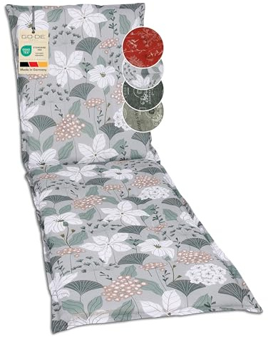 GO-DE Textil Bequeme und attraktive Polsterauflagen für Gartenliegen (Einzelset, Ginkgoblatt grün, Liegenauflage)