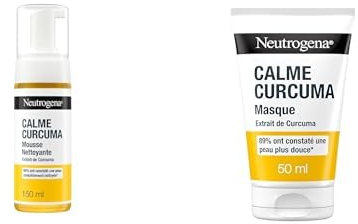 Neutrogena Lot de 2 | Mousse Nettoyante Calme Curcuma (flacon-pompe de 150 ml) + Masque Calme Curcuma (tube de 50 ml) à l'extrait de curcuma