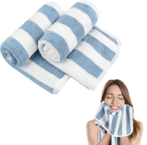 KinHwa Mikrofaser Gästehandtücher klein 30x50 cm 2 Pack Blaue Streifen | waschlappen weich, saugstark, schnelltrocknend, mit Aufhängeschlaufe, für Bad Spa Fitnessstudio