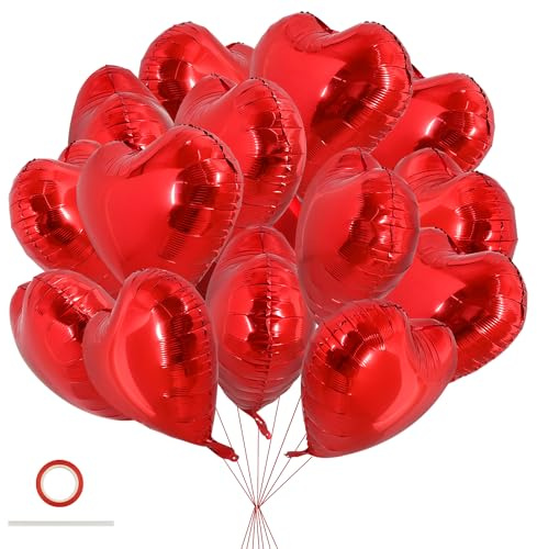 DecoGlee 30 st 45 cm röda hjärtballonger alla hjärtans dag hjärtformade folie mylar ballonger dekoration för romantisk alla hjärtans dag bröllop möhippa årsdag förlovningsfest tillbehör