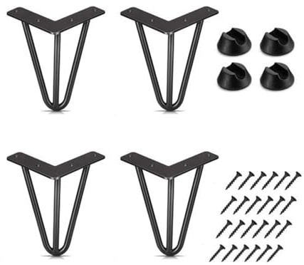 EGTink Pieds de Table en Épingle à Cheveux,Lot de 4 Pieds de Table en Métal Noir,Pieds de Meubles avec Pieds à 3 Barres,pour Table TV, Table Basse,Armoire (15cm)