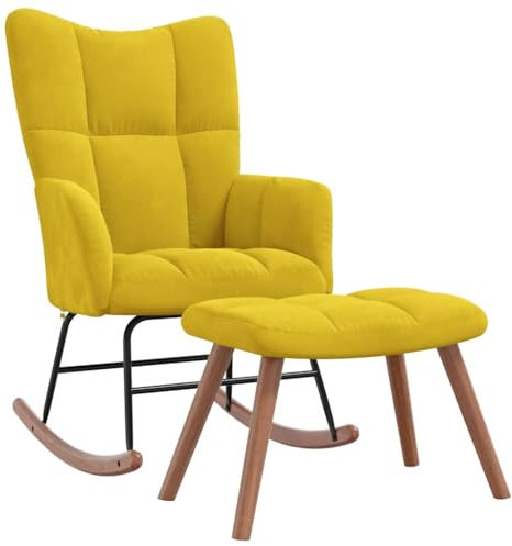 IBUQDDV Schwingsessel Schaukelstuhl Wohnzimmer Lesesessel Schaukelstuhl mit Hocker Senfgelb Samt für Garten, Schlafzimmer, Wohnzimmer, Ecke, Veranda