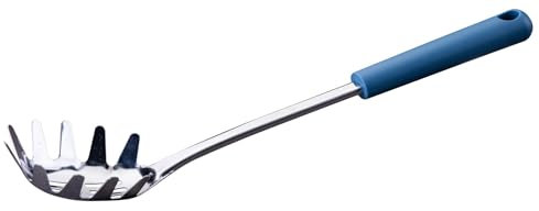 Fackelmann Cucchiaio da spaghetti Essential in acciaio inox con manico ergonomico blu scuro, ideale per spaghetti e linguine, lavabile in lavastoviglie