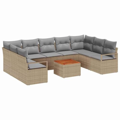 vidaXL 10-delat trädgårdsoffset i beige och ljusgrå kuddar Poly Rattan Utomhusmöbler Modulär design 6 platser Stilig soffa för patio balkong seating