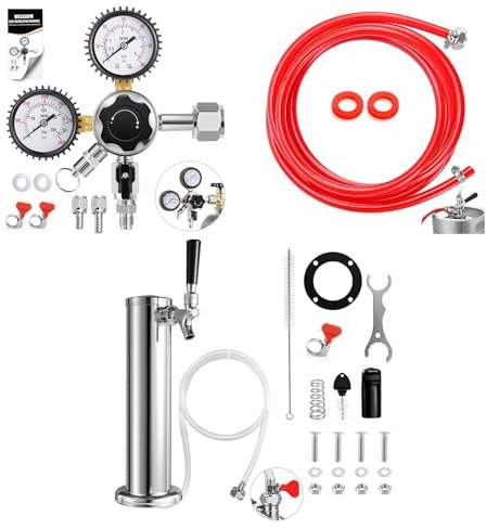 ERSINIAN Kegerator Tap Tower Kit CGA-320 Kegerator Regulator 10ft Beer CO2 Gas Line with OD 5/16 Barb Fittting