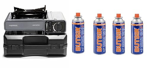 FYSHOP | Pack HORNILLO Campingaz Bistro 3 y 4 CARTUCHOS de gas butsir | Hornillo Camping de 1 Quemador | Cocina portátil compacta para Exteriores | (BISTRO 3 + 4 CARTUCHOS DE GAS BUTSIR)