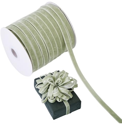 Boutigem 45,7 m langes, einseitiges Samtband, dünnes Samtband, Nylonband für Geschenkverpackungen, Hochzeit, Weihnachten, Schleifen, Blumenstrauß, Heimdekoration, Olivgrün