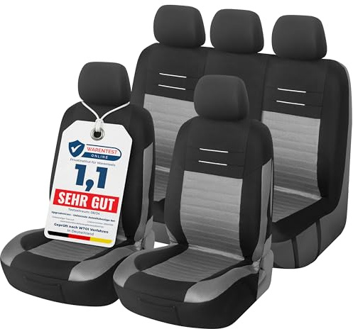 Upgrade4cars Coprisedili Set Universale Versione 2026 Grigio Accessori | Per sedili anteriori & posteriori | adatto alla maggior parte delle auto | Inodore & antiscivolo