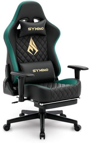 Symino Silla Gamer Ergonómico - Silla Gaming con Soporte Lumbar Ajustable, Reposacabezas, Apoyabrazos 2D y Reclinable - Piel Sintética Grey, Capacidad 200kg