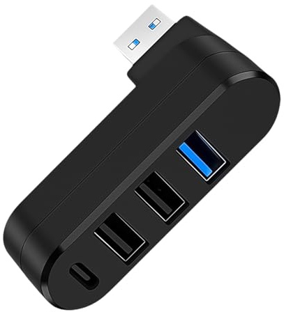 Hub USB 3.0 a 4 Porte Rotazione, Hub USB 3.0 90°/180°, Adattatore Splitter con 1 Porta USB 3.0, 2 Porte USB 2.0 e 1 USB C, Trasmissione Dati Alta Velocità 5Gbps, Hub Compatibile con PC Laptop MacBook