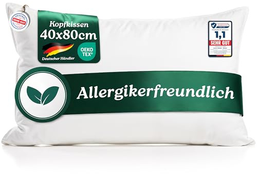 Kopfkissen 40x80 cm, 100% Baumwollbezug, 600g Füllung | Allergikergeeignet