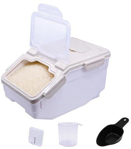 Toolzia Rice Container 5kg with Lid,Airtight Flour Cereal Storage Containers With Measuring Cup,Cereal Storage Bin for Kitchen (Grey)