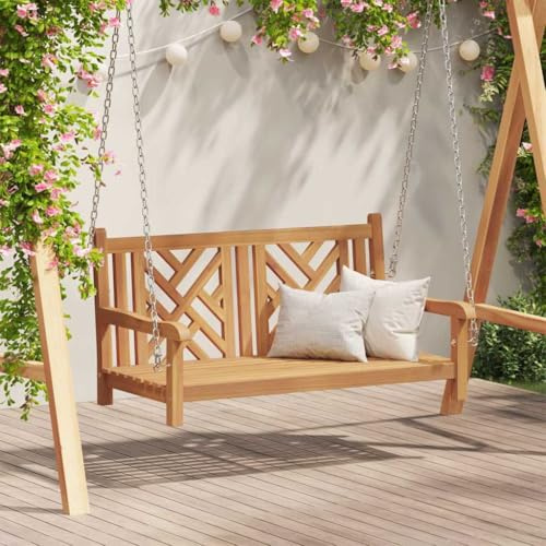 Bucmath Teakholz Schaukelbank für Garten, Braun, 114x60x64 cm, Massivholz Rustikal, Wetterfest, Ergonomisches Design, Hochbelastbar, Terrassenbank
