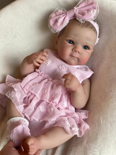 Reborn Baby Puppe Mädchen 48 cm Vollsilikon Lebensecht Reborn Babypuppen, Mit Kleidung und Zubehör, Bewegliche Gliedmaßen, Rosa Outfit, Ab 3 Jahren
