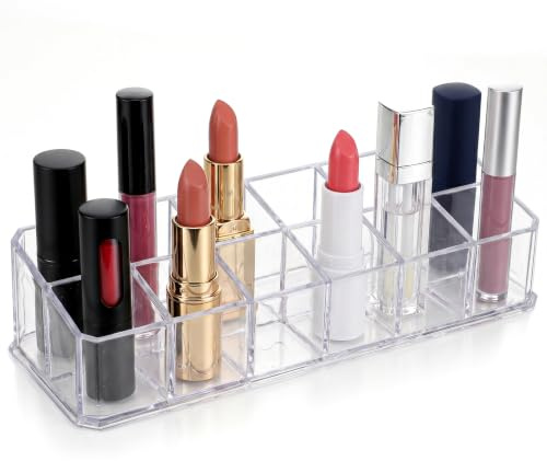 12-Slot Acrylic Lipstick Organizer Case, 2 Rows Transparent Lipstick Holder
