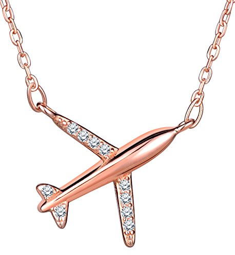 Unendlich U Fashion Flugzeug Damen Halskette 925 Sterling Silber Zirkonia Anhänger Kette mit Anhänger, Rosegold
