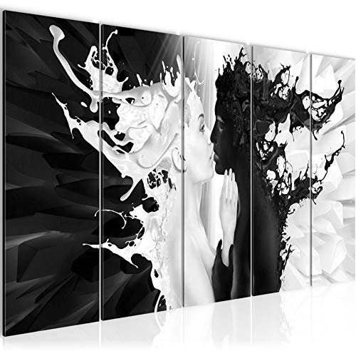 Runa Art Quadri XXL Latte E Caffè 200 x 80 cm Nero Bianca 5 Pezzi - Made in Germany - 005055b