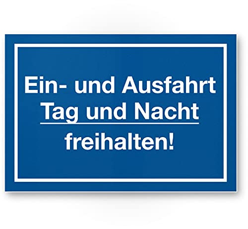 Komma Security Ein- und Ausfahrt Tag- und Nacht Freihalten Schild 30 x 20 cm Hinweisschild Einfahrt - auch gegenüber Parken verboten - Parkverbot Halteverbot