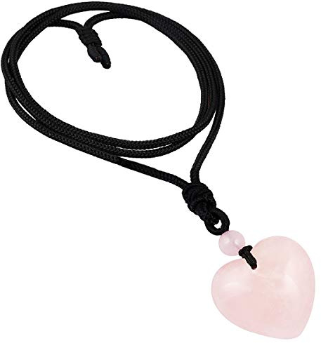 TUMBEELLUWA Carved Stone Heart Shape Necklace Chakra Quartz Pendant with Cord Amulet Healing Crystal Jewelry for Unisex,Rose Quartz