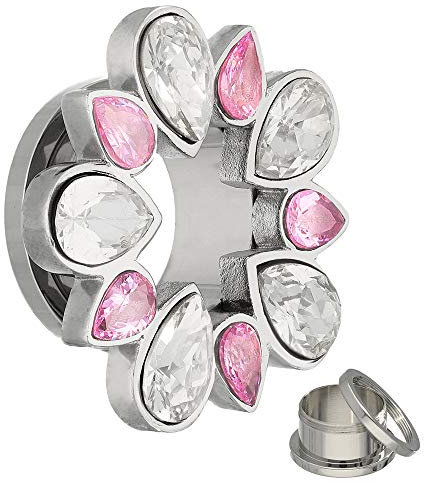 Treuheld Flesh Tunnel - Stahl - Kristall - Tropfen - Pink 8 mm