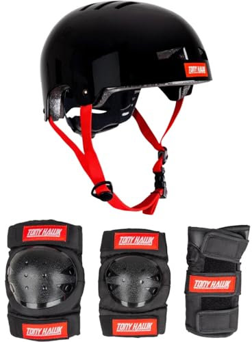 Tony Hawk Helmet & Padset 9+ Yrs Schutzset, Jugend, Unisex, Schwarz/Rot (Mehrfarbig), L-XL