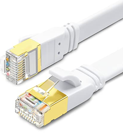 Yauhody Cat 8 Cable Ethernet 10 Metros Plano, Cable de Red 40Gbps 2000MHz-POE, Alta Velocidad Internet Cable Patch para PS5/4 Xbox TV PC Módem Router, Más rápido que Cat6/Cat7 (Blanco)
