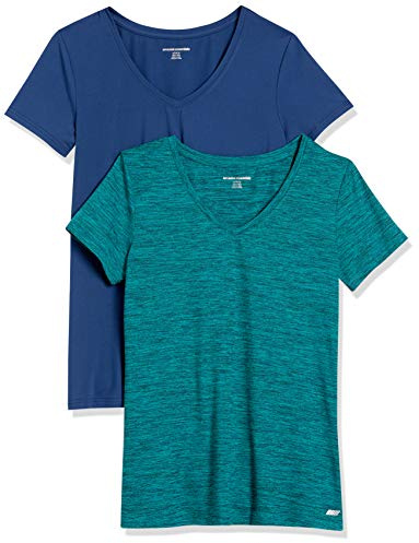 Amazon Essentials Damen Active Quick Dry Tech Stretch Kurzarm-T-Shirt mit V-Ausschnitt (in Übergröße erhältlich), 2er-Pack