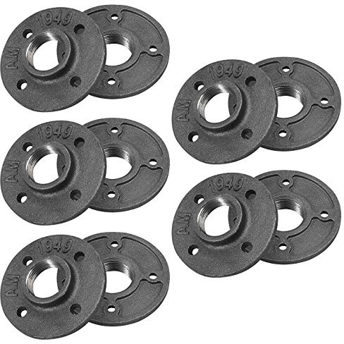 Kamtop 10PZ 1 BSP Flangia Filettata in Ghisa Malleabile Rinforzato per Tubo Mensola da Muro con 4 Fori Set 10x Flange Raccordi per Tubi Reggimensola Rubinetto Pavimento Diametro Interno 30mm - Nero