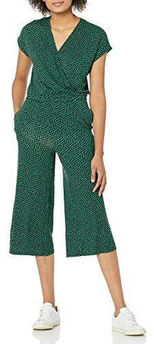 Amazon Essentials Mono Corto de Manga Corta con Sobrepelliz y Pernera Ancha con Cintura Elástica Mujer, Estampado de Nubes, L